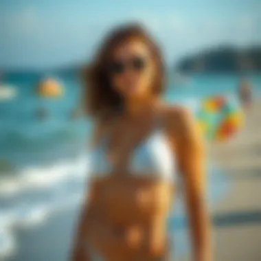 Confidence in Splicing Tankini at the Beach Stylish individual confidently wearing a splicing tankini at the beach