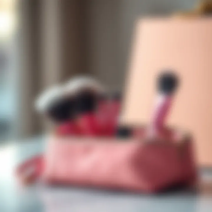 An elegantly designed mini travel size makeup brush set nestled in a stylish cosmetic bag.