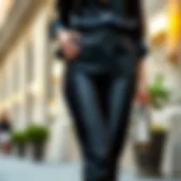 Elegant black satin skinny pants styled with a chic blouse