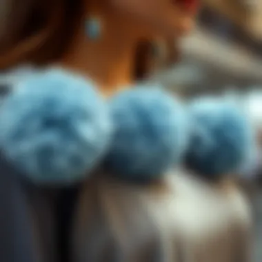 An artistic portrayal of blue and silver pom poms enhancing casual wear