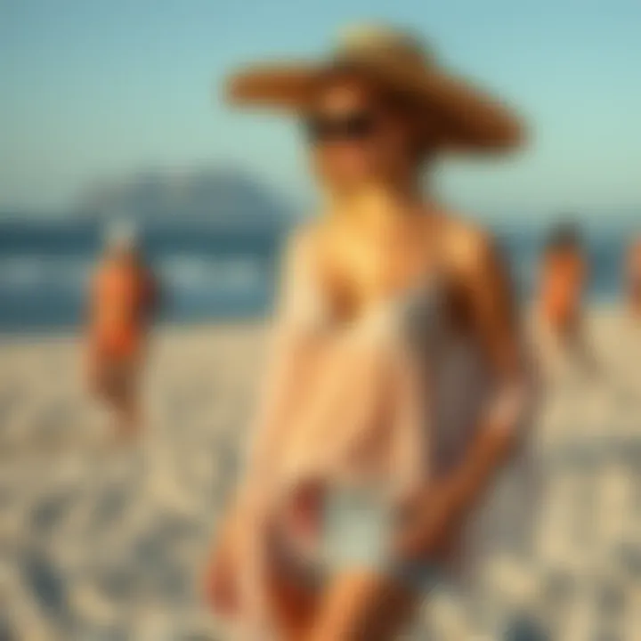 Chiffon poncho paired with beachwear, ideal for a sunny day