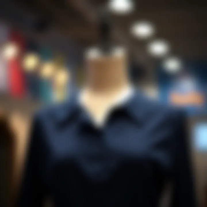 A stylish navy blouse with unique detailing on a mannequin