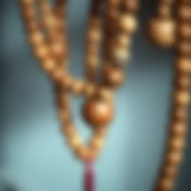 Close-up of a large wood bead garland showcasing intricate bead designs