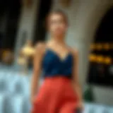 Formal Elegance with Navy Blue Camisole Elegant navy blue camisole styled for a formal event