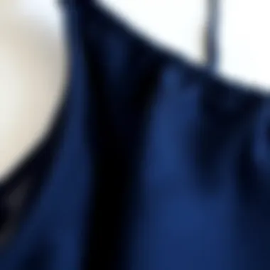 Close-up of fabric textures for navy blue camisoles