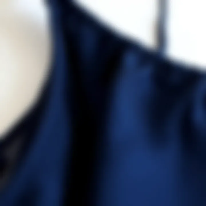 Close-up of fabric textures for navy blue camisoles