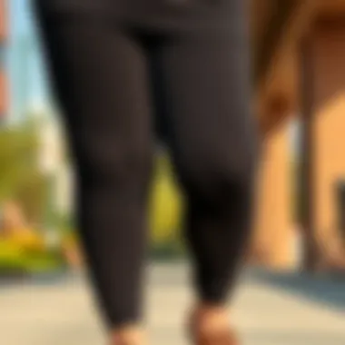 Comfortable plus size spandex pants being worn in a casual outdoor setting