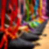 A Rainbow of Ribbon Shoe Strings Colorful array of ribbon shoe strings displayed elegantly