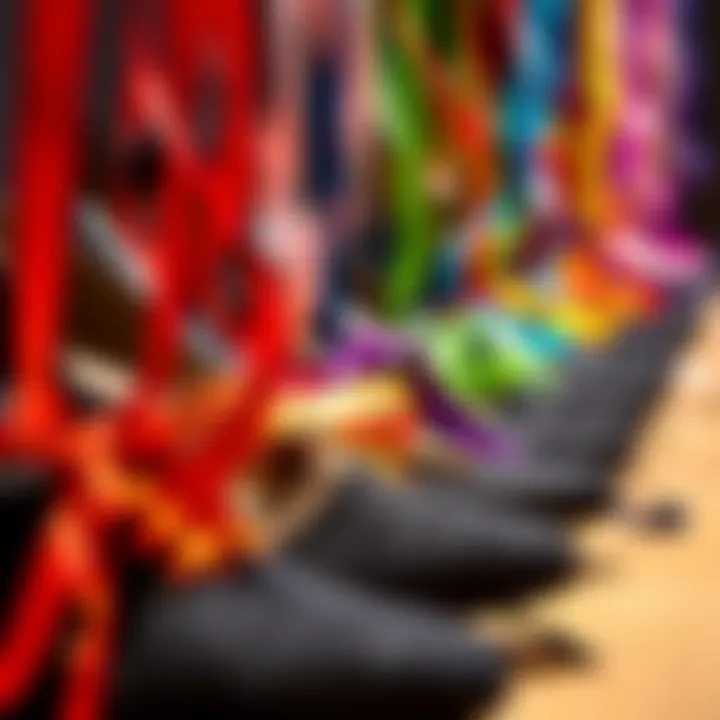 A Rainbow of Ribbon Shoe Strings Colorful array of ribbon shoe strings displayed elegantly