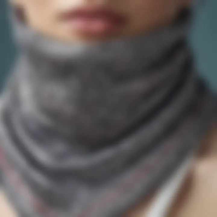 Close-up of silk neck gaiter showcasing intricate patterns and texture