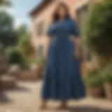 Stylish plus size jean maxi dress in outdoor setting