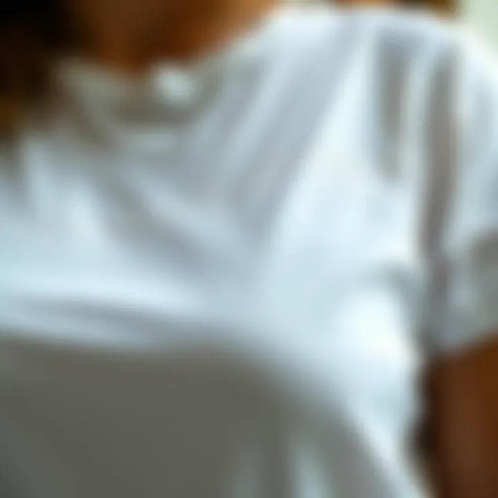 Close-up of fabric texture of a white v neck t-shirt