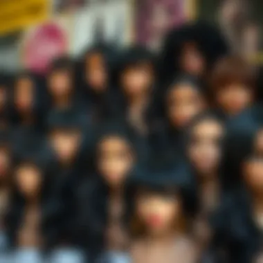 Diverse Styles of Dark-Rooted Wigs An array of different styles of wigs with dark roots displayed together