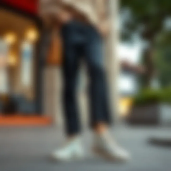 A fashion-forward outfit paired with flat canvas shoes, emphasizing versatility.