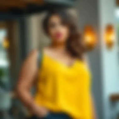 Vibrant Yellow Camisole on a Plus-Size Model Plus-size model showcasing a vibrant yellow camisole in a casual setting