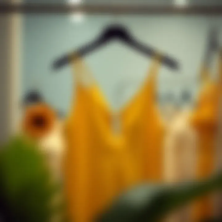 Elegant Display of a Yellow Camisole Stylish yellow camisole displayed elegantly on a hanger