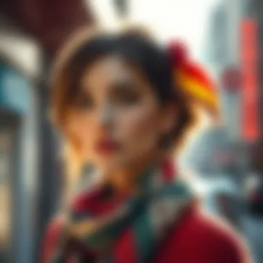 Trendy scarf styled around short hair