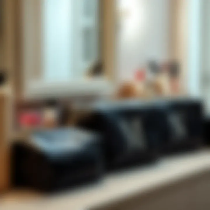 Vanity Essentials: Initialled Makeup Bags Fashionable initialled makeup bags arranged on a vanity