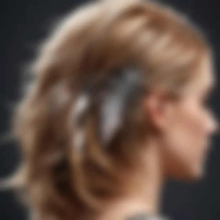 Close-up of a feather hair extension clip being styled in a modern hairstyle