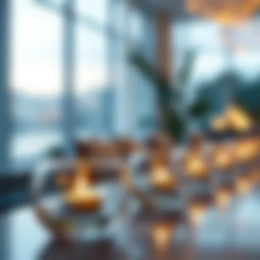 Elegant floating glass tea light candle holder in a serene setting