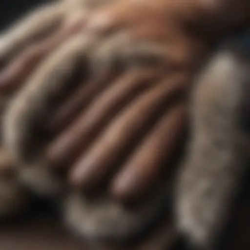 Close-up of fur removal glove showcasing texture