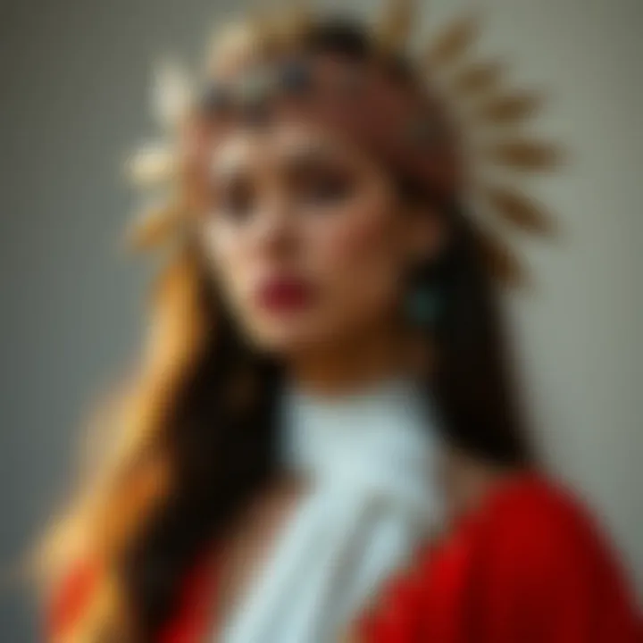 Modern interpretation of a goddess headpiece in contemporary fashion