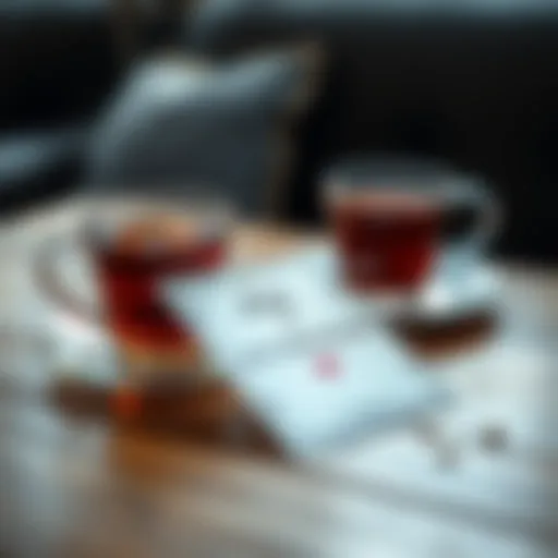 Daily motivational card lying on a wooden table with a cup of tea