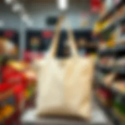 Eco-friendly shopping bag on a market shelf