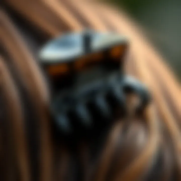 A close-up of a high-quality big claw clip made from durable materials, emphasizing its grip strength.