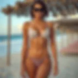 Elegant display of a high rise high cut bikini on a beach setting