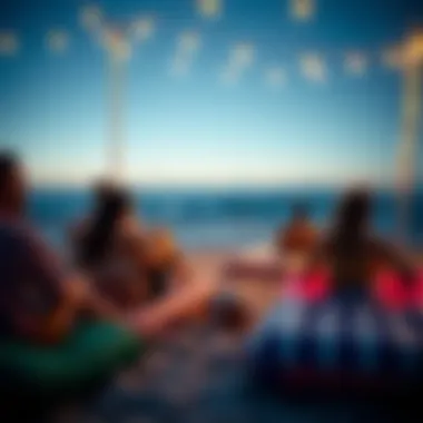 Group enjoying leisure time on inflatable beach mats