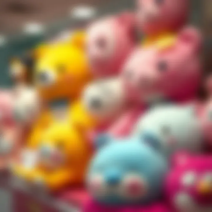 Adorable kawaii giant plush toys displayed in a vibrant setting