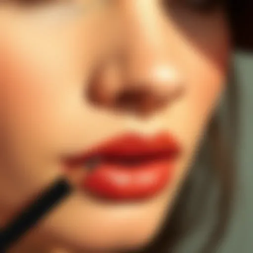 Close-up of a beautifully applied brown lip liner on lips