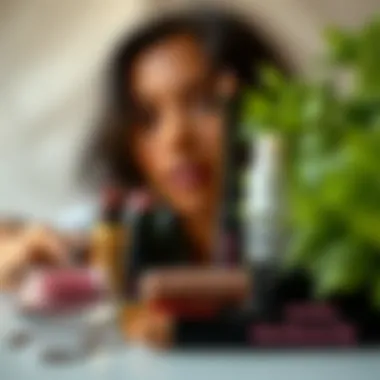 Sustainable makeup products alongside Kiss brown lip liner