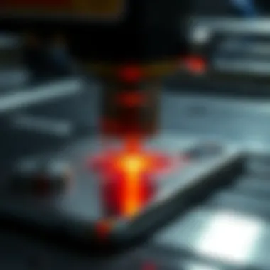 Precision Engraving Technology Close-up view of a laser engraving machine in action