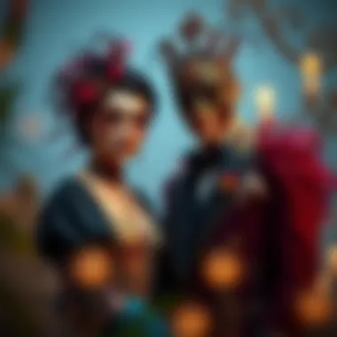 Elegant masquerade couple showcasing intricate costumes