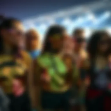 A group of individuals at a music festival wearing various metallic rave tops, capturing the essence of subculture