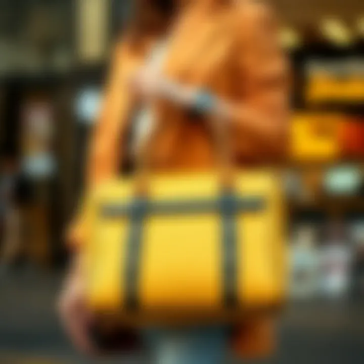 A styled outfit featuring the mini double handle satchel bag paired with trendy clothing