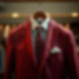 A well-tailored suit on a hanger showcasing modern design elements.