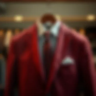 A well-tailored suit on a hanger showcasing modern design elements.