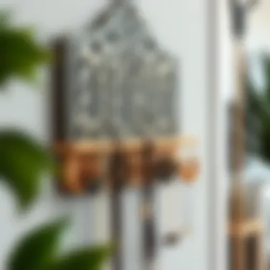 Close-up of a decorative wall mount necklace organizer made from eco-friendly materials