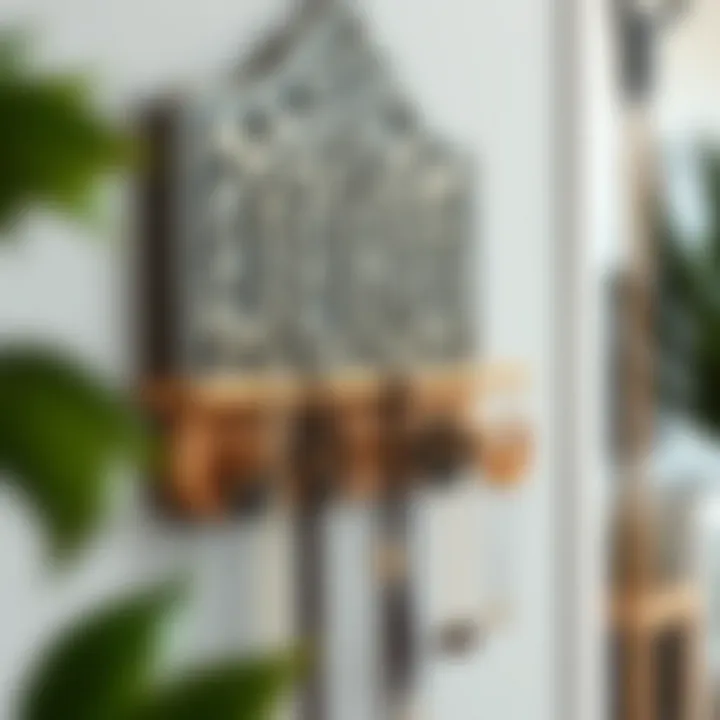 Close-up of a decorative wall mount necklace organizer made from eco-friendly materials