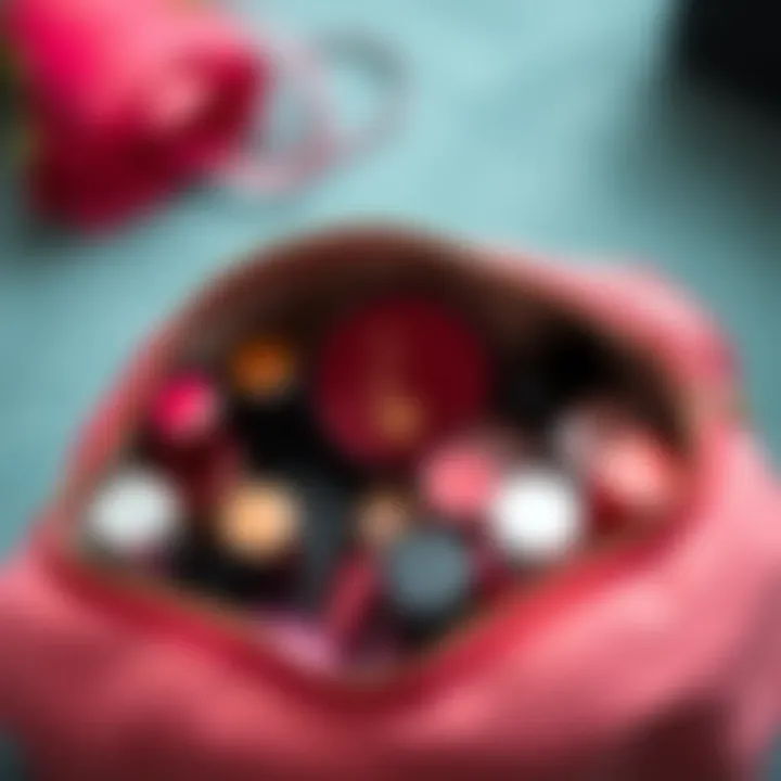 Organized interior of a stylish makeup bag