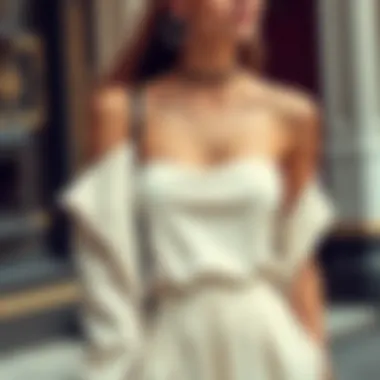 Fashionable outfit pairing a strapless camisole with accessories