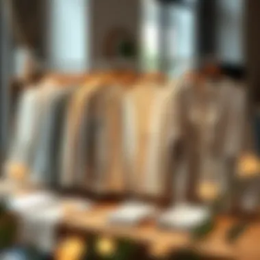 An elegant arrangement of various cardigans and pajamas on a wooden surface