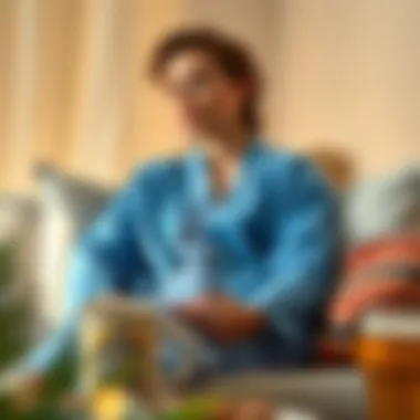 A fashionable individual lounging comfortably in a chic cardigan and pajama ensemble