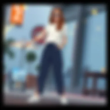 Casual look featuring front-slit pants styled for everyday wear