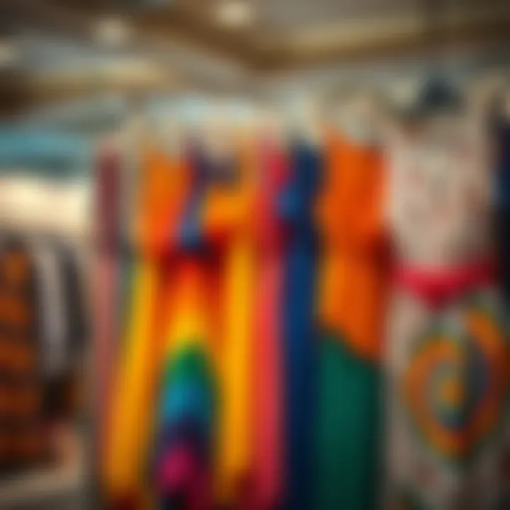 Vibrant Rainbow Casual Dresses in Boutique A vibrant display of rainbow casual dresses hanging in a boutique setting.