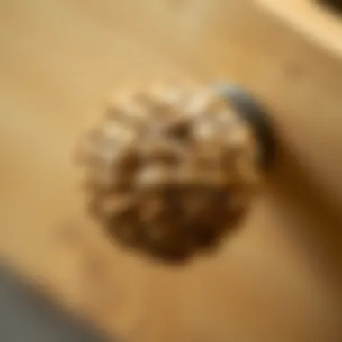 Close-up view of textured rattan knob showcasing craftsmanship