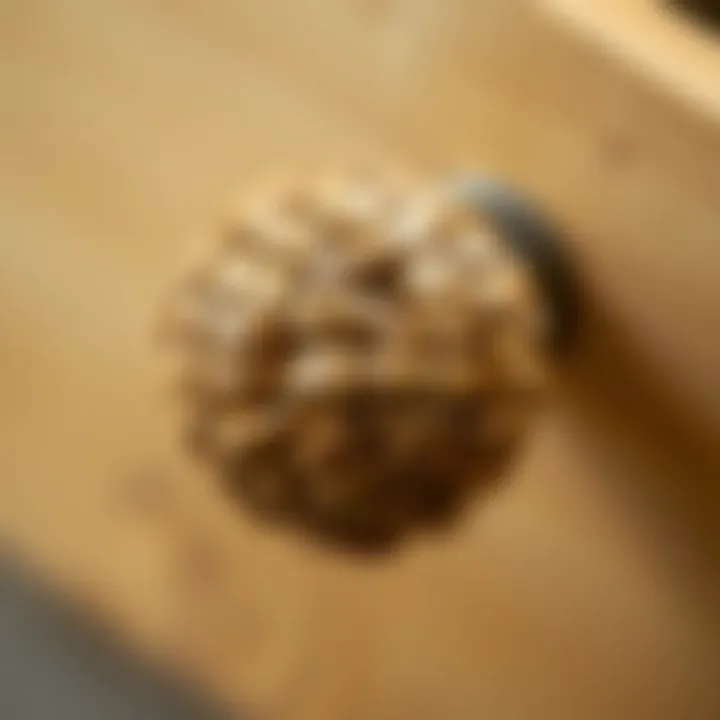 Close-up view of textured rattan knob showcasing craftsmanship